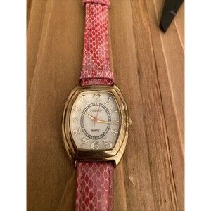 Ladies Gossip Classic Gold Tone Case White Dial Pink Leather Strap Watch